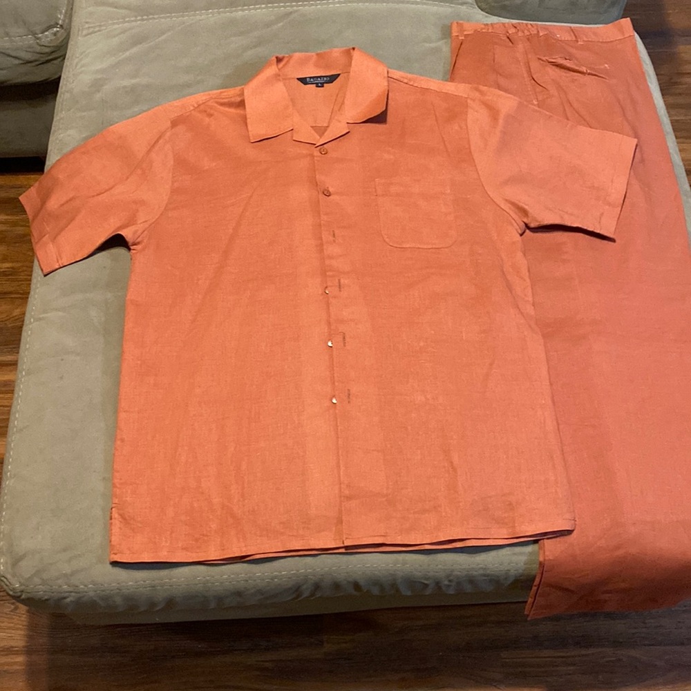 BAGAZIO Casual Linen Pant Set. Vibrant Copper Color.  Dry Clean Only